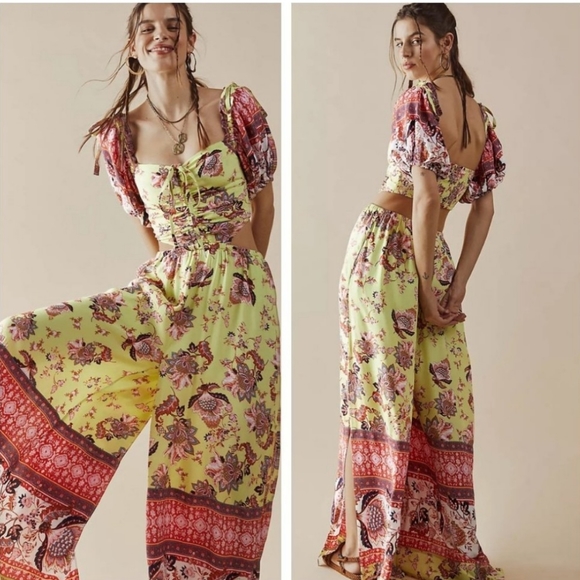Free People Bali Citrus Skies Paisley Ruched Halter Neck...